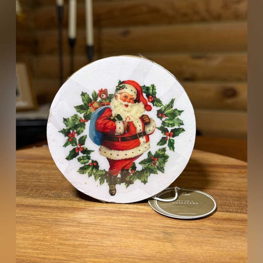 SANTA CLAUS Wooden CHRISTMAS Coasters
